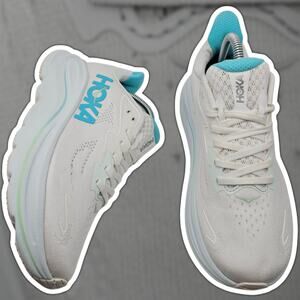 Hoka One One Clifton 10 White Cielo Blue Womens 9B Running Shoes Sneakers